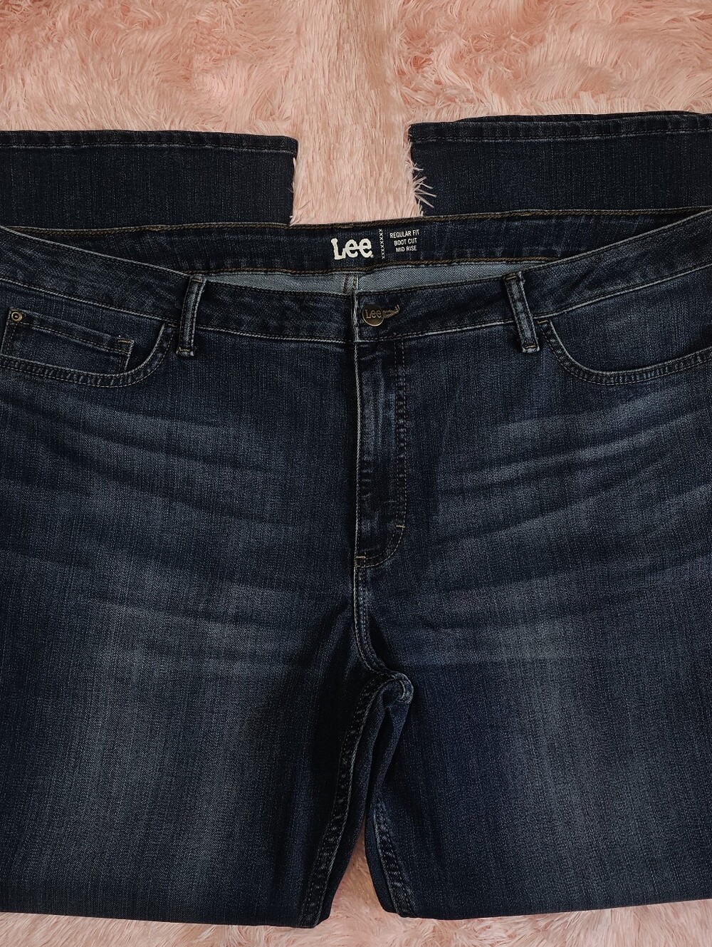 Plus Size 24 Medium Womens Lee Strwtch Mid Rise Bootcut Denim Blue Jeans New
